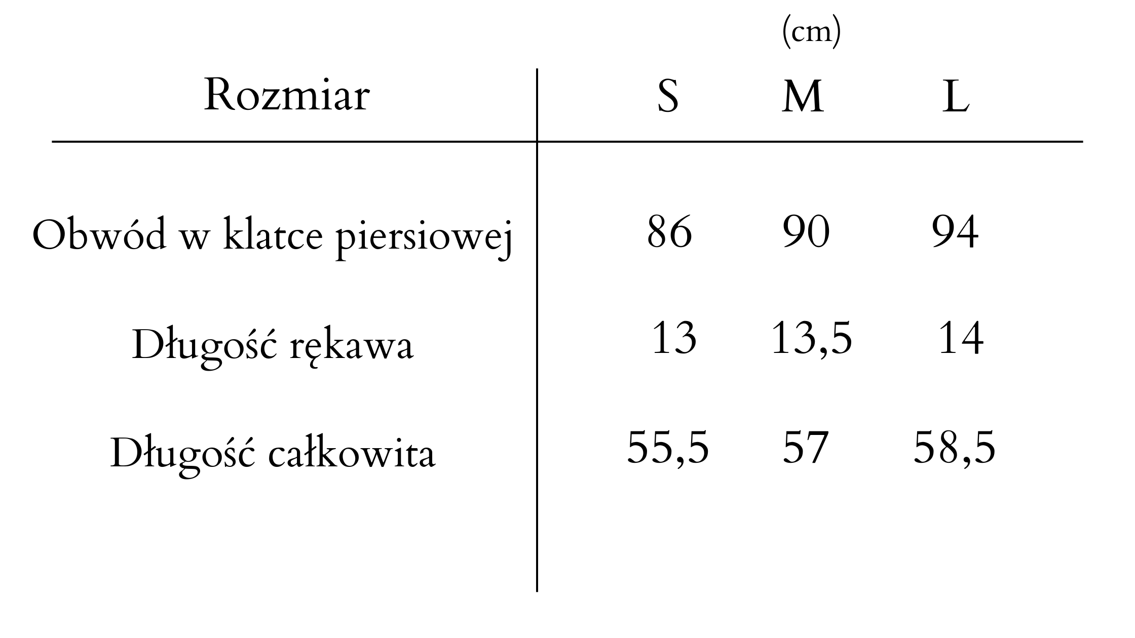 tabela rozmiarow