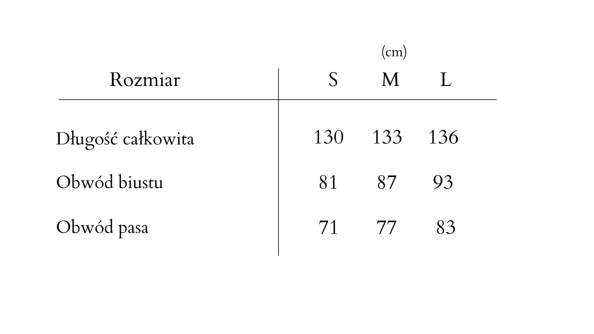tabela rozmiarow