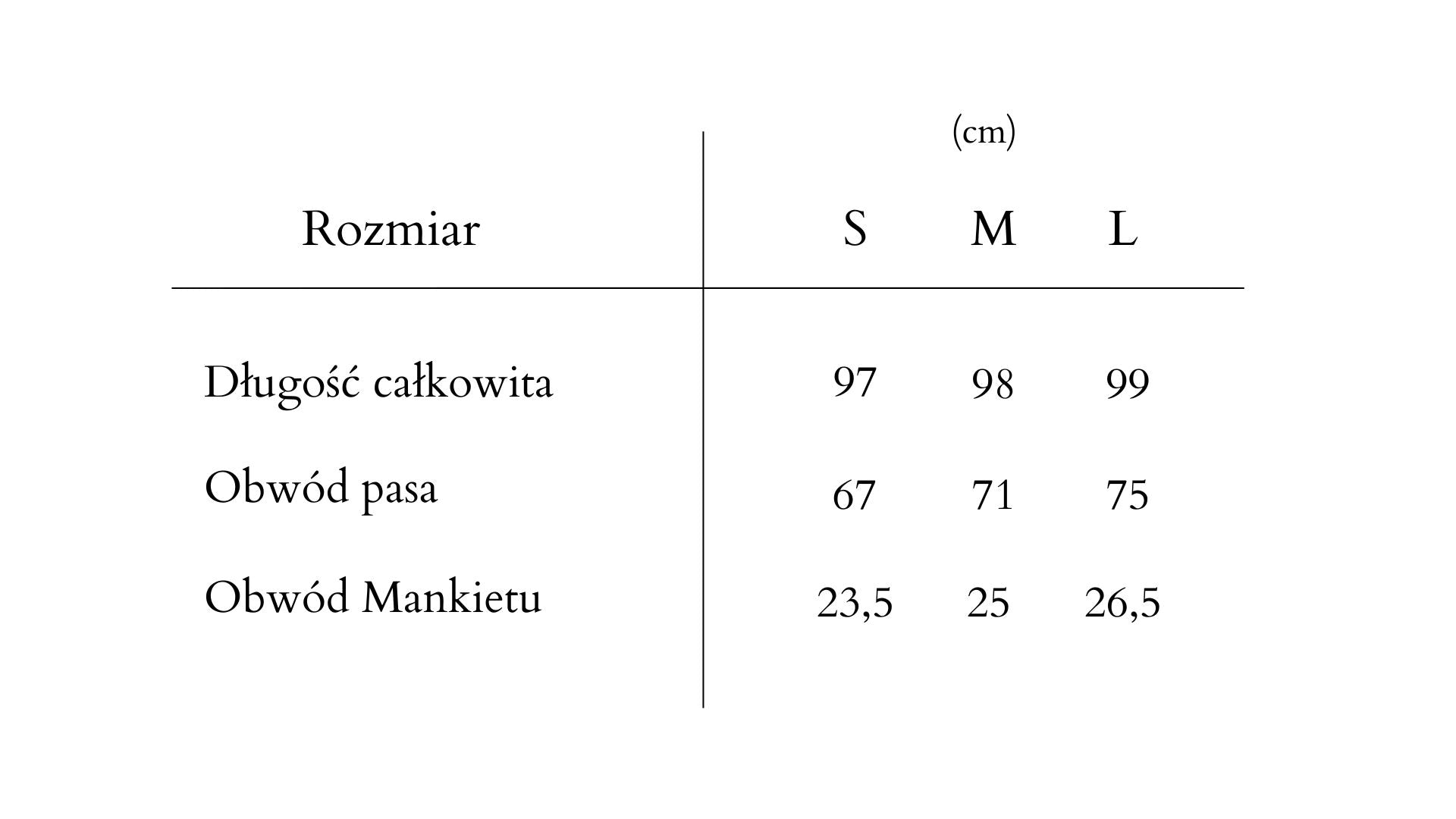 tabela rozmiarow
