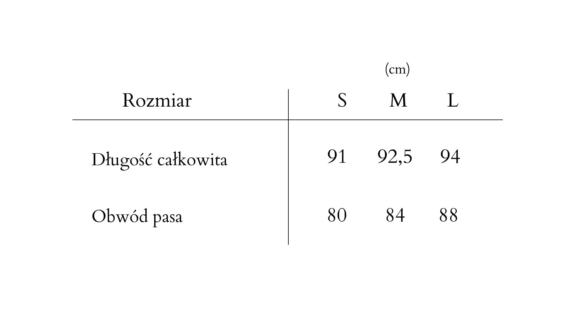 tabela rozmiarow