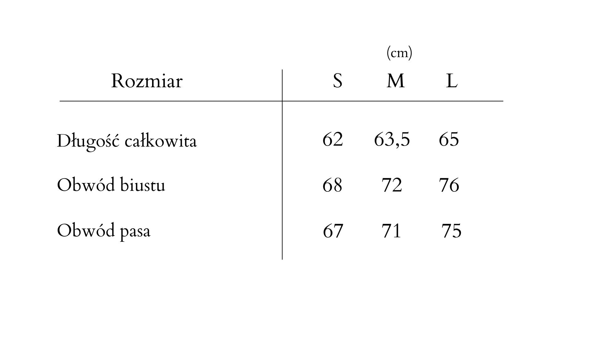 tabela rozmiarow
